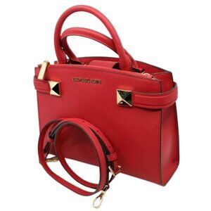 MICHAEL KORS~Karla East West~DOUBLE ZIP CROSSBODY SMALL SATCHEL RED LEATHER BAG